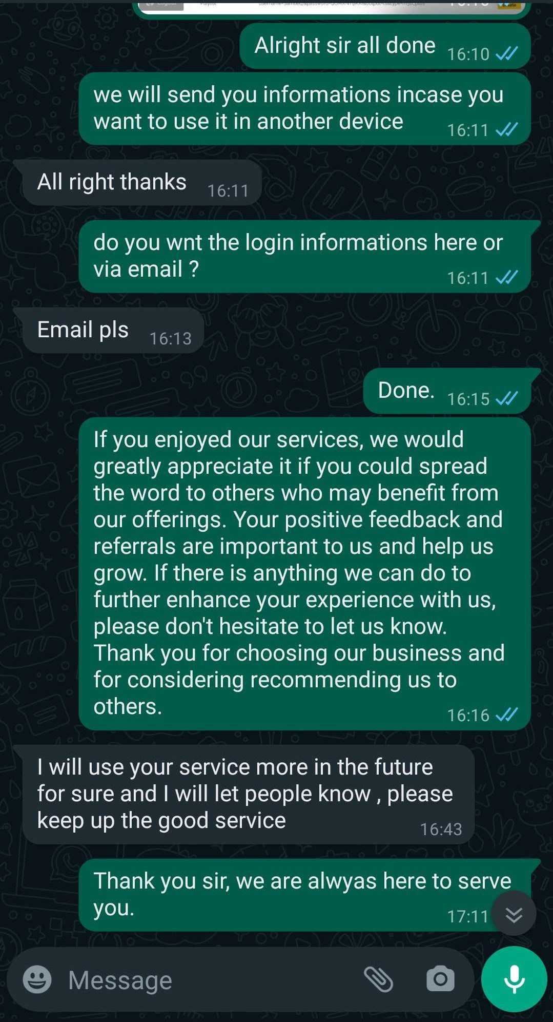 Positive feedback from customer on IPTV service quality.